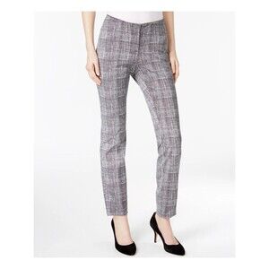 Alfani Pants Women's 12 Black White Woven Lines Elastic Waist Flat Front